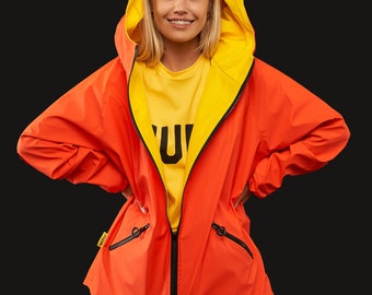 Dual-Tone Unisex Raincoat | Sunshine Yellow & Vibrant Orange | Ukrainian Craftsmanship