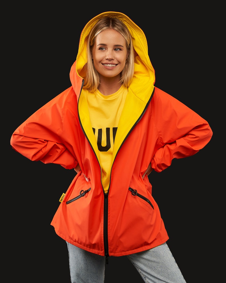 Dual-Tone Unisex Raincoat Sunshine Yellow & Vibrant Orange Ukrainian Craftsmanship image 1