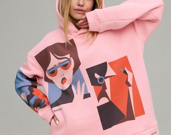 Fashionable and Comfy: Winter Clothing with Art Print - Oversized Pink Hoodie Mock Up - Organic Cotton Fleece with Unique Print