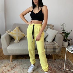 Lemon joggers, yellow pants, women's clothing, sportswear, sweatpants, cotton knit joggers, comfortable clothing, joggers, women pants image 1