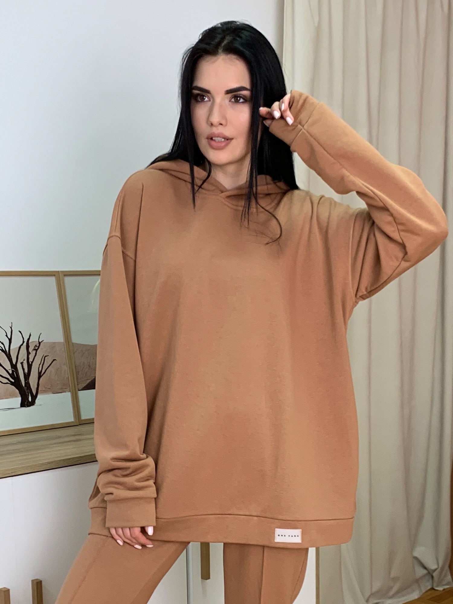 Unisex Oversized Pullover Hoodie Light Brown
