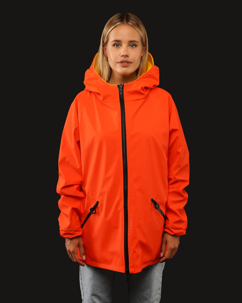 Dual-Tone Unisex Raincoat Sunshine Yellow & Vibrant Orange Ukrainian Craftsmanship image 5