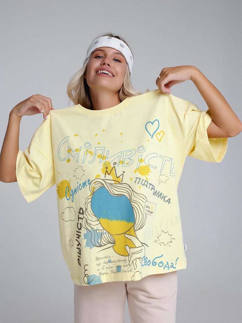 Yellow printed tshirt, ukrainian t-shirt , cotton shirt, printed t-shirt, abstract print, ukrainian design, designer print image 4