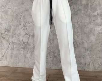 Basic bell bottom pants, flared pants, basic flared pants, athletic style pants, white pants, loose pants, bell bottom pants