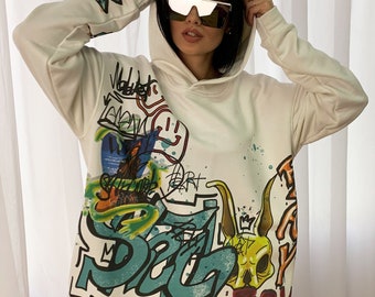 Graffiti Oversized Milk Hoodie Mock up, Unisex white hoodie, comfortable printed hoodie, designer clothes, designer print