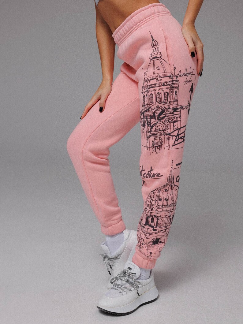 Stylish Cotton Pink Joggers with Italian Print Comfy Streetwear Pants for Women image 1