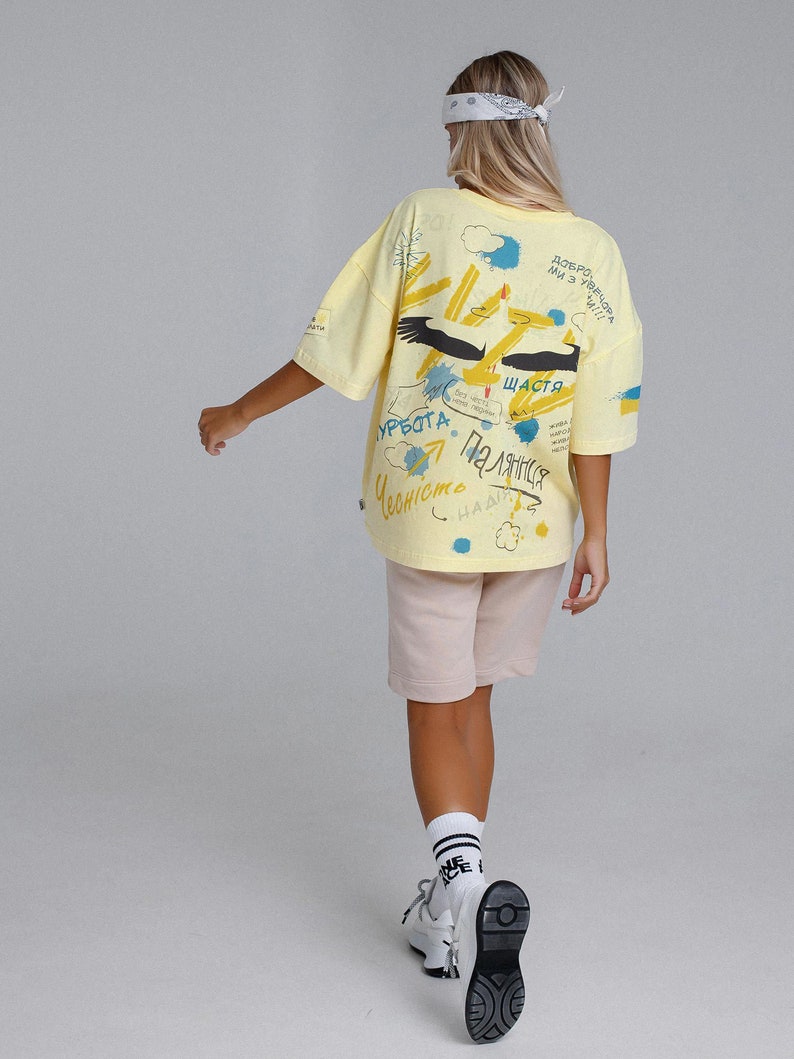 Yellow printed tshirt, ukrainian t-shirt , cotton shirt, printed t-shirt, abstract print, ukrainian design, designer print image 6