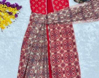 Pre-Stitched Gown Saree: Printed Faux Georgette Indian Dress