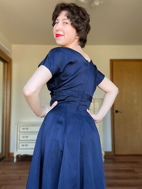 short navy satin dress Navy Blue Backless Short Satin Cocktail Dress ABK2078