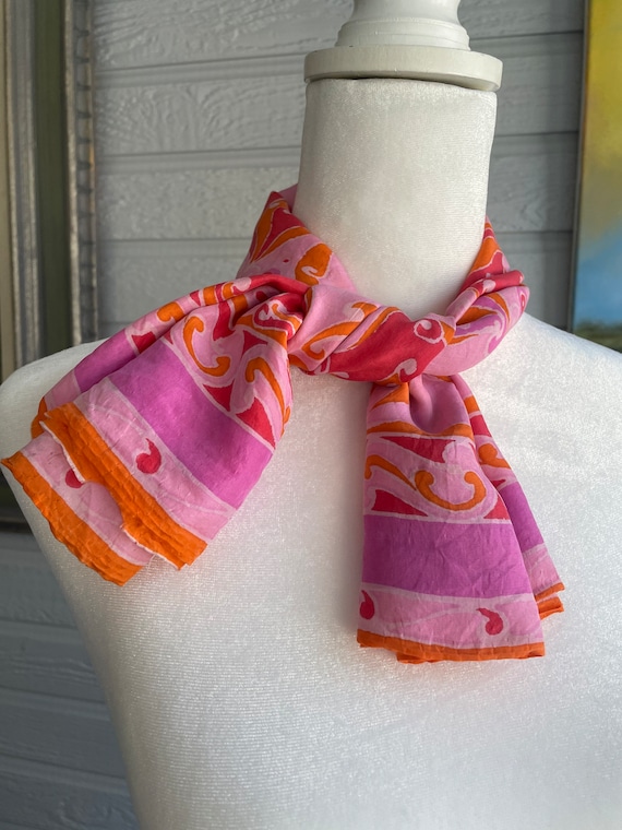 1960s 1970s Bright Pink Orange Abstract Design Sil