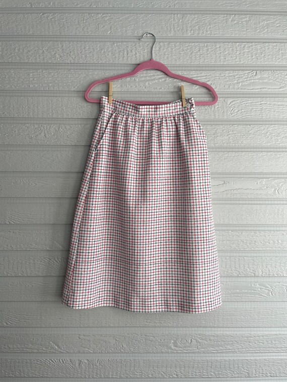 1970s A Line Skirt Red White Blue Grid Check Prin… - image 1