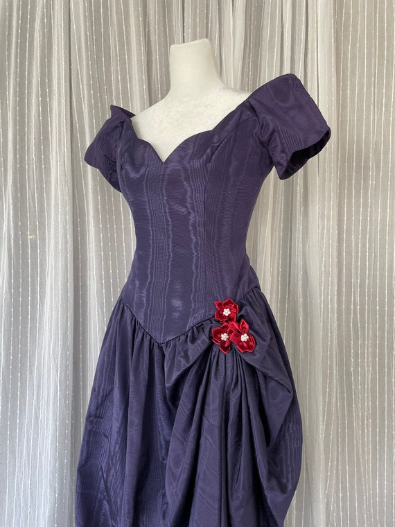 1950s Does 1890s Purple Moire Taffeta Gown XS Sma… - image 3