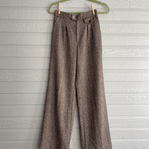 Vintage Style 1930s 1940s Herringbone Tweed Trousers, Mens Trousers for  Women, High Waisted Pants Brown Wool Tweed 