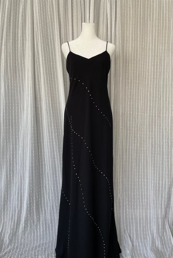 1990s Jones New York Evening Dress Black Rhineston