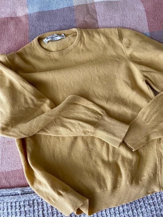 1950s 1960s Mustard Yellow Wool Crew Neck Sweater 