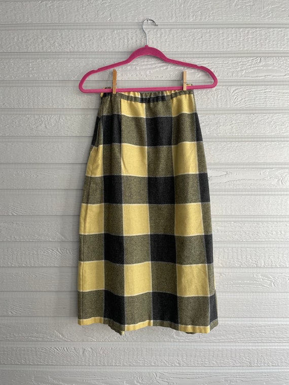 1960s Wool Skirt Yellow and Gray Checkered Print … - image 2
