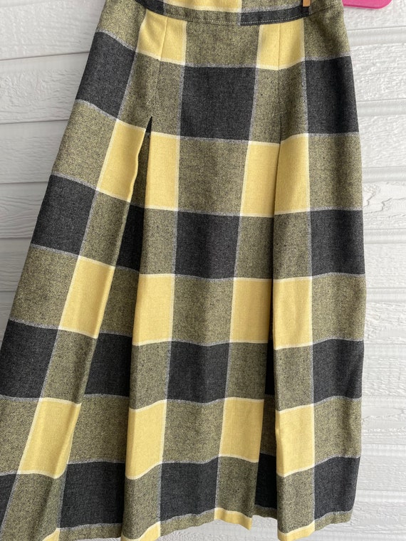 1960s Wool Skirt Yellow and Gray Checkered Print … - image 3