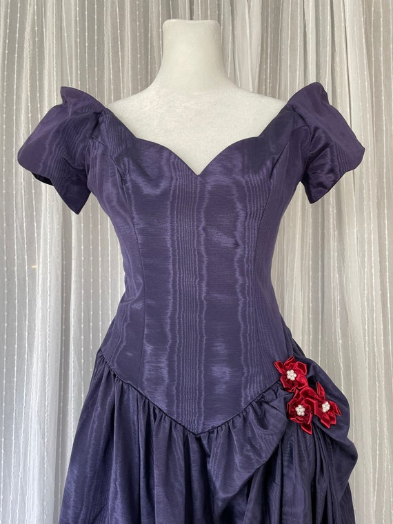 1950s Does 1890s Purple Moire Taffeta Gown XS Smal