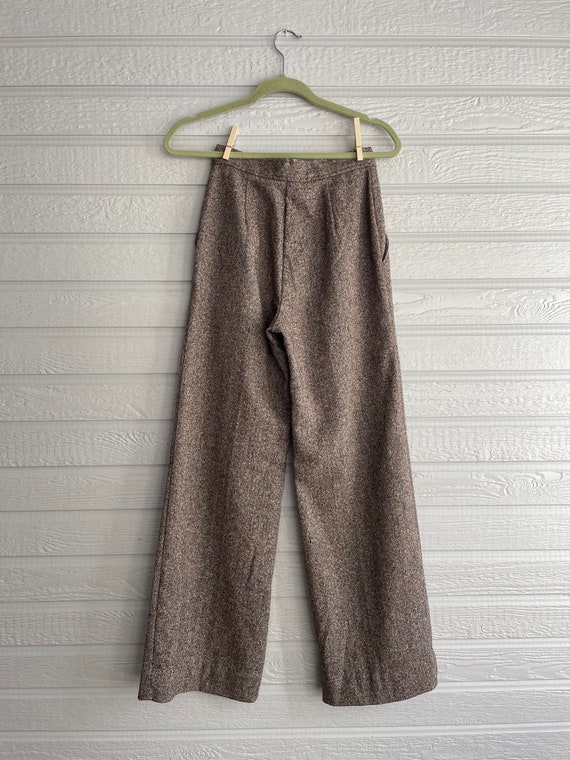 1970s Wide Leg Wool Tweed Trousers Pants Brown XS - image 2