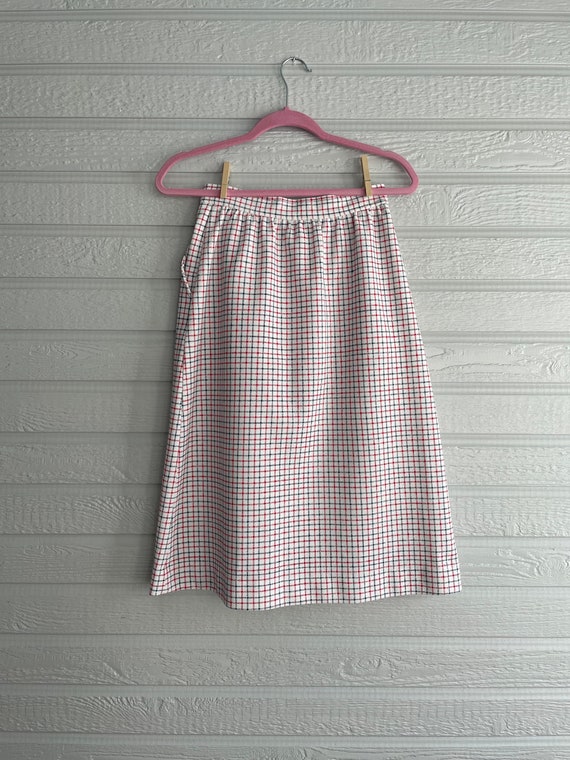 1970s A Line Skirt Red White Blue Grid Check Prin… - image 2