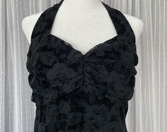 1980s Black Velvet Halter Cocktail Dress Small