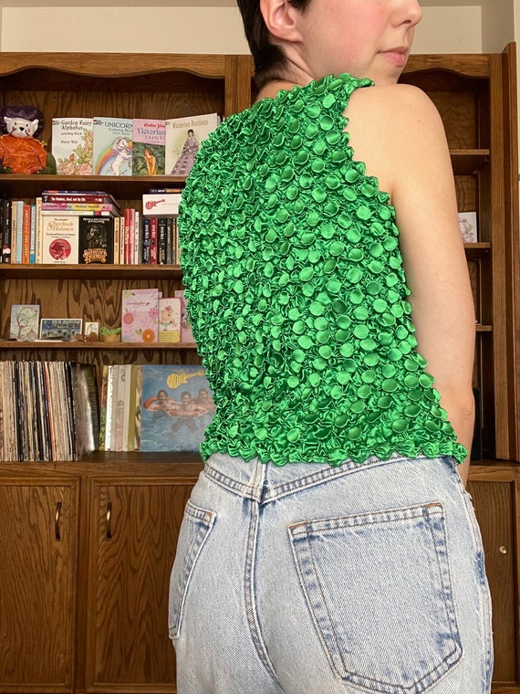 1990s Y2K 2000s Popcorn Top Emerald Green XS Smal… - image 4