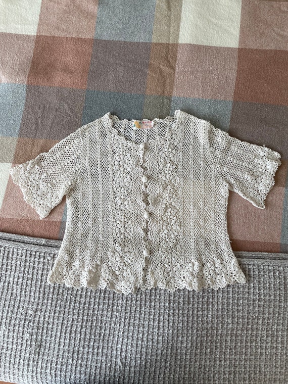 1960s Crochet Lace Cardigan Ecru XXS XS