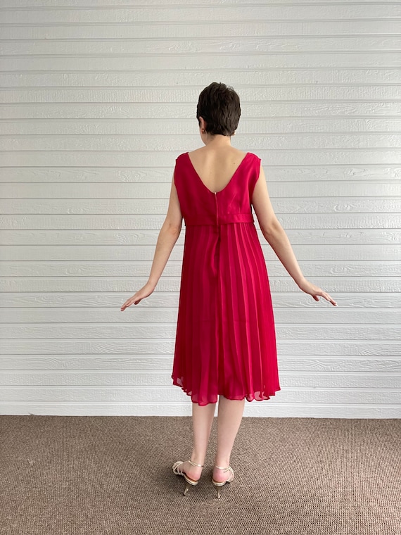 1960s Fuchsia Pink Chiffon Cocktail Dress XS Small Gem