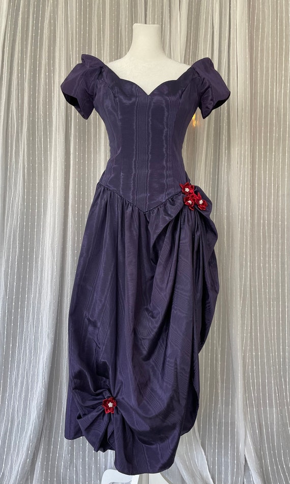 1950s Does 1890s Purple Moire Taffeta Gown XS Sma… - image 2