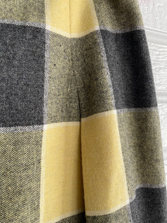 1960s Wool Skirt Yellow and Gray Checkered Print … - image 4