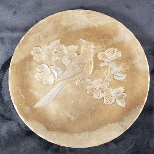 Vintage Wendell August Forge, 8.75&quot; D, Solid Bronze Plate with a Cardinal and Dogwood Flower Pattern/Design