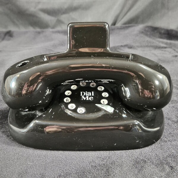 Black Ceramic Rotary Phone Business Card and Pen or Notepads Holder