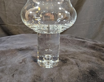 Beautiful Mid-Century Clear Glass Bowl, Vase, Candleholder with solid glass columnar base with a single large controlled bubble.