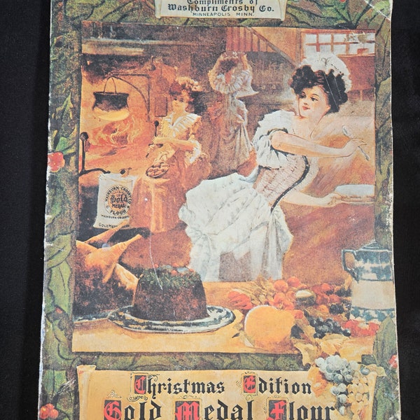 Vintage 1904 Gold Metal Mehl Weihnachts Edition Kochbuch, 1970 Reprint