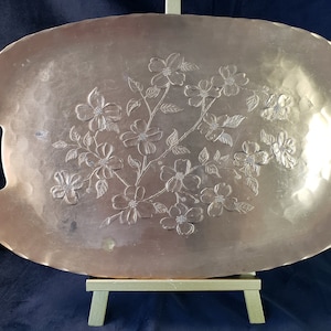 Vintage XLg. Wendell August Forge, Solid Bronze Handled Tray or Platter with a Dogwood Flower Pattern/Design