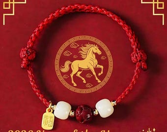 Bestseller 2026 Jade with Lotus Cinnabar Red Bracelet,Good Fortune,Good luck Blessing,Adjustable,giftforher/him,love,mother's day,Fengshui