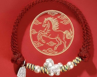 Pulsera de plata pura 999 con dije de caballo y colgante rojo de la suerte, año del caballo 2026, fortuna, protección, Día de la Madre, amor, pareja.