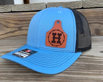 Richardson 112 custom  Ear Tag Trucker Leather Patch Hat, Laser Engraved for Company brand, Personalized Logo or Text, Richardson Hats,