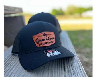 Custom made Richardson 112 trucker leather patch hat, with your business or group logo,custom logo,laser engraved, leather hat
