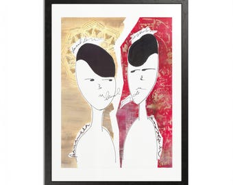 Schlichtes Zeitgenössisches Original Acryl Kunstwerk | 2 Figurenmalerei auf Aquarellpapier (23 x 30 cm)