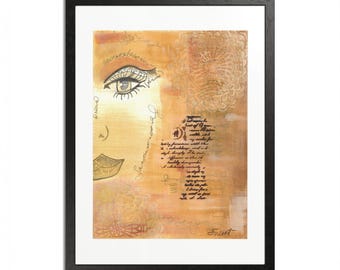Ausdrucksstarke Goldfemme Malerei auf Papier | Original Mixed Media Kunstwerk ~ "Flüsterndes Orakel"