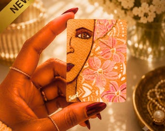 ACEO Original Artwork, Floral Woman Art Card, Mini Mixed Media Portrait , One of a Kind Painting, Textured Feminine Collectible OOAK Gift