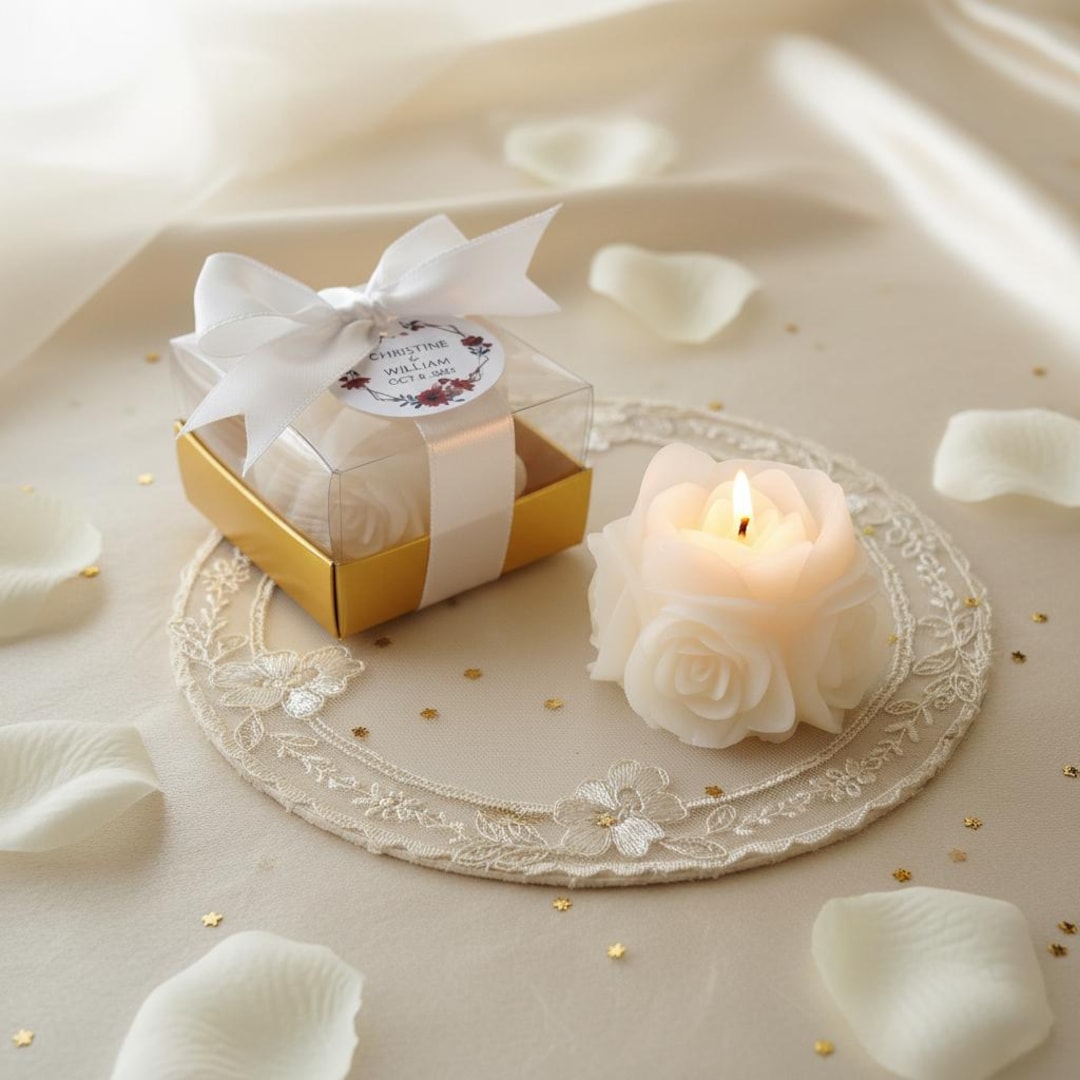 Personalized Rose Wedding Candle Favors, Natural Elegant Bridal Shower ...