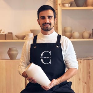 Custom Black Pottery Adjustable Strap Easy On-Off Apron, Water Repellent Artist Gear Personalized Gift
