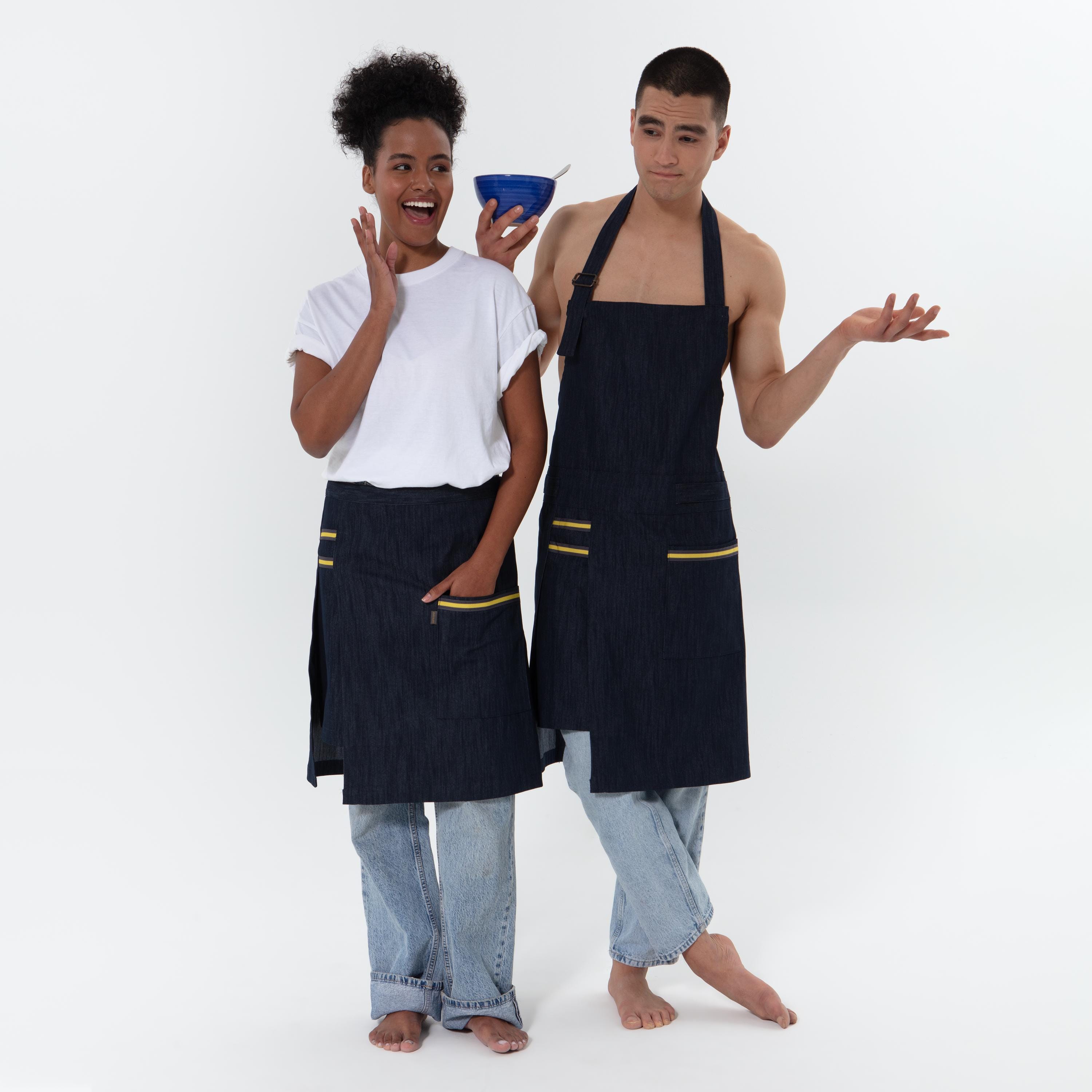 Customizable Denim Pottery Apron: Split-Leg Design, Artist's Gift