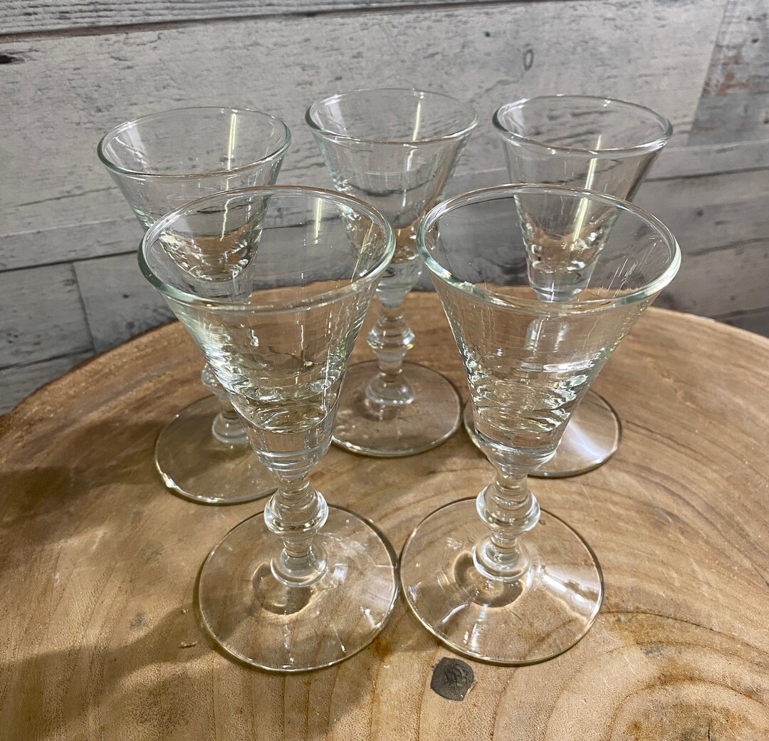 Vintage Barware, Pedestal Shot Glasses, Clear, Set of 5 Drink & Barware, Barware, Shot Glasses