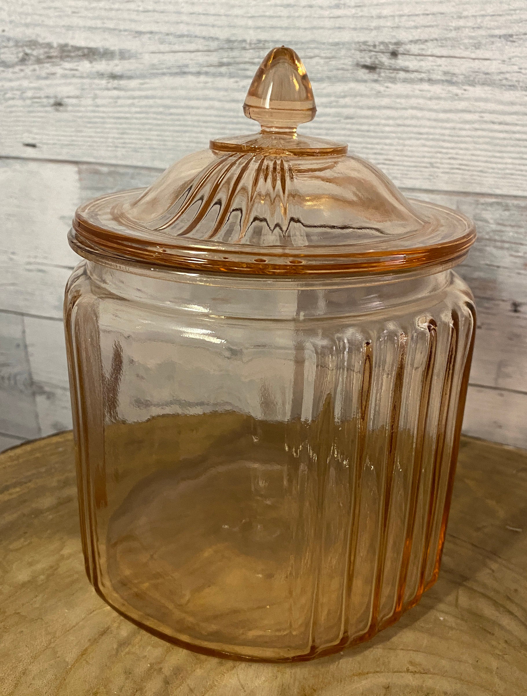 Sold at Auction: VINTAGE CABBAGE ROSE PINK GLASS BISCUIT JAR