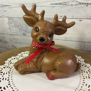 Christmas Decor, Reindeer, Ceramic Quilted Reindeer Decor, Vintage Pottery, Home Decor, Ornaments & Accents