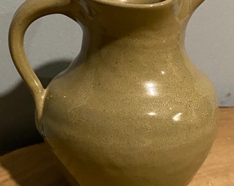 Pottery Pitcher, Green Handmade, Boho Style, Vase, Fine Art Ceramics