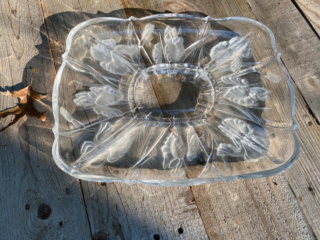 Vintage Glass Serving Platter Crystal Mikasa Frosted Wild Etsy